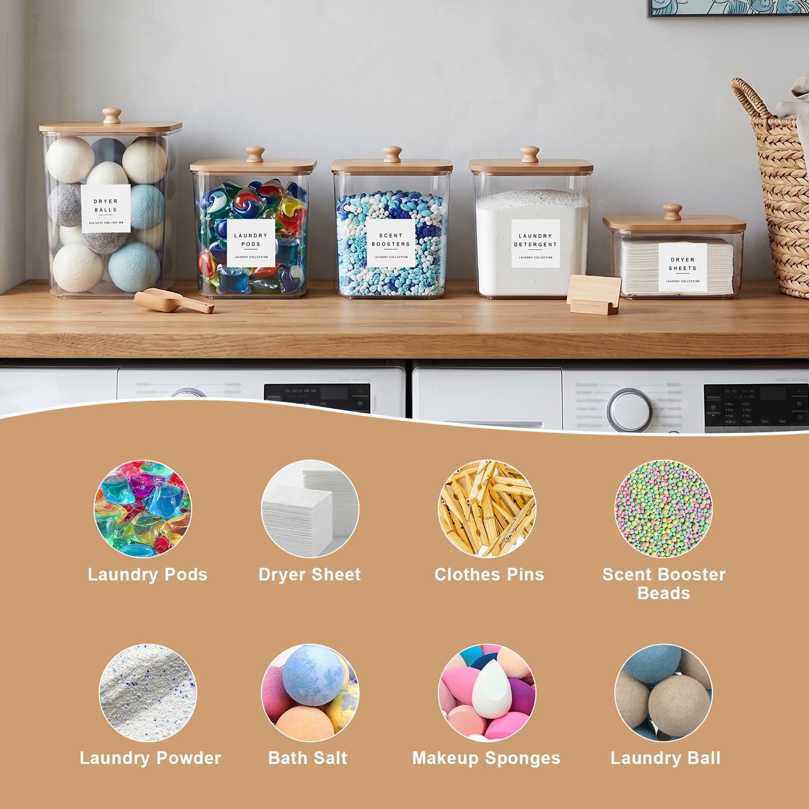 POLRAI bamboo lids for clear jars, stylish and secure sealing.