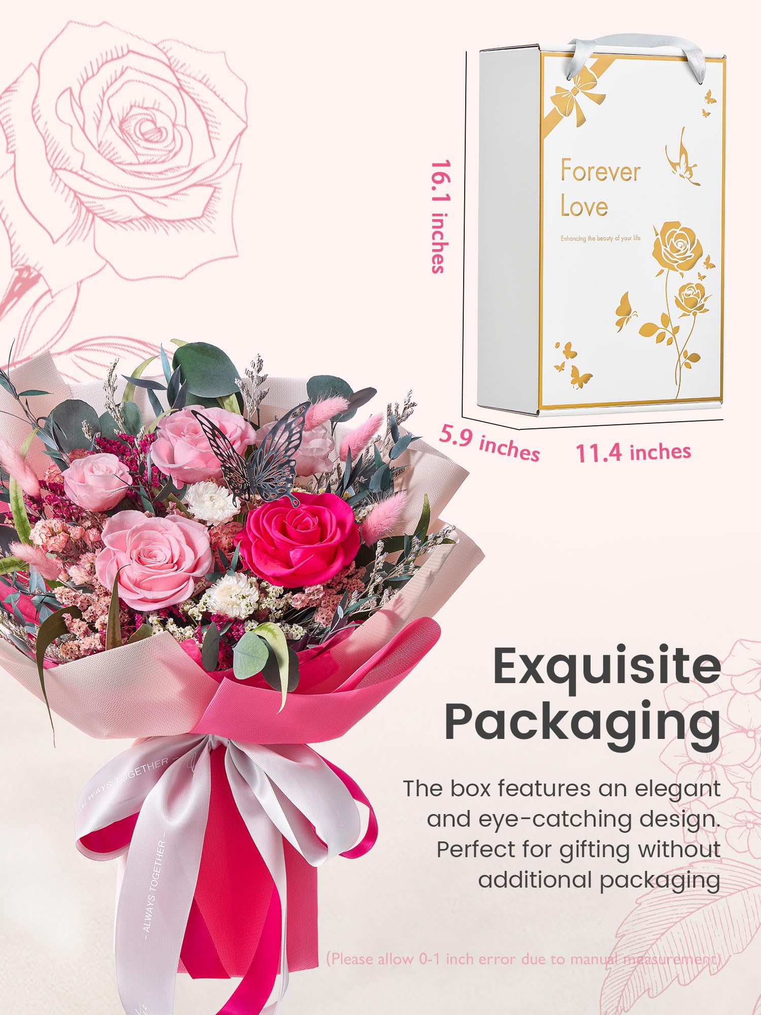Polylove Forever Flowers gift box, ready-made romantic present.