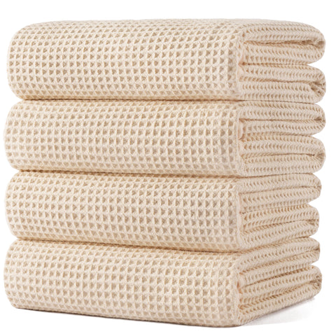 POLYTE 60x30 towel folded for display, plush waffle weave for spa-like dryness