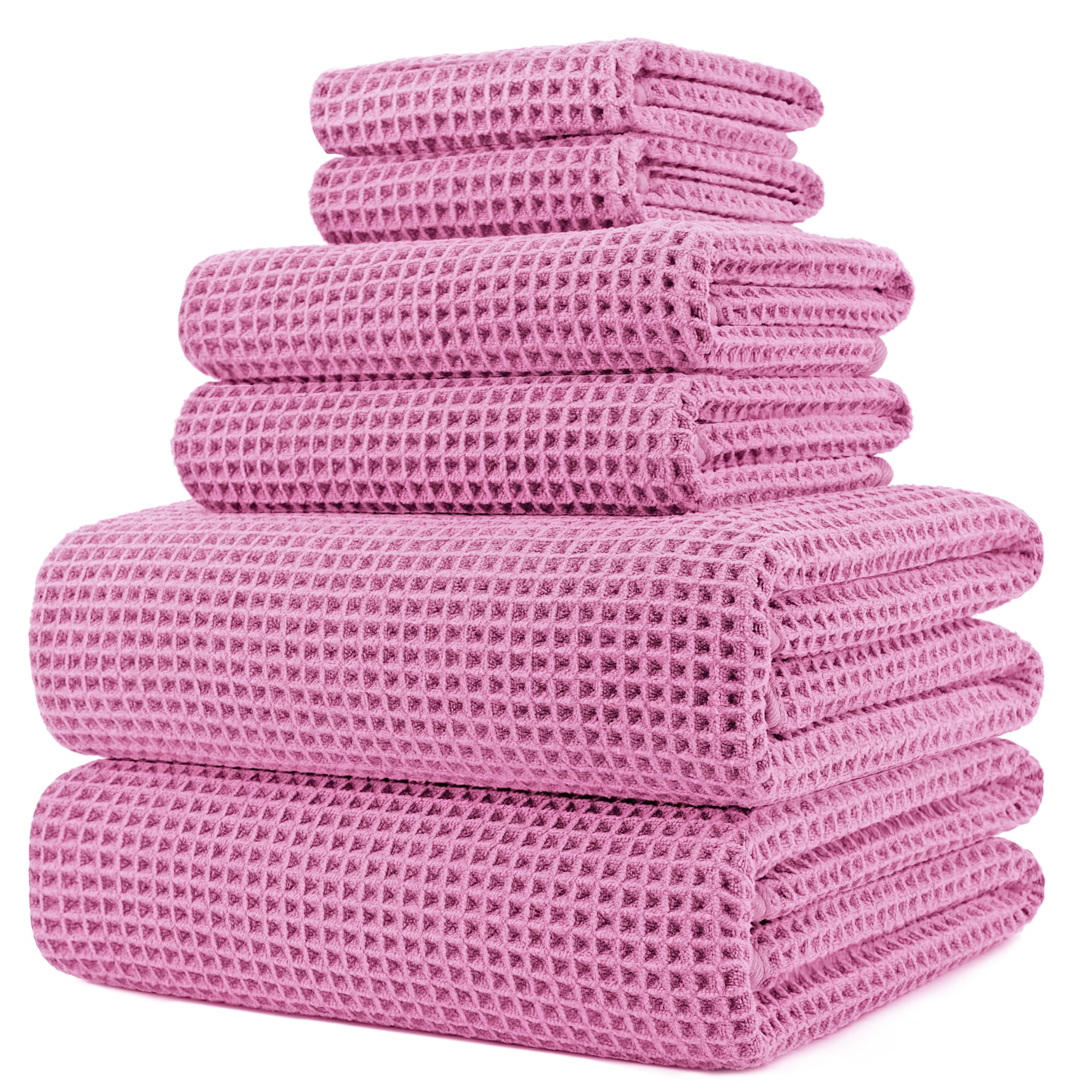 POLYTE bath towel 30x60 in with waffle weave dries quickly and feels plush.