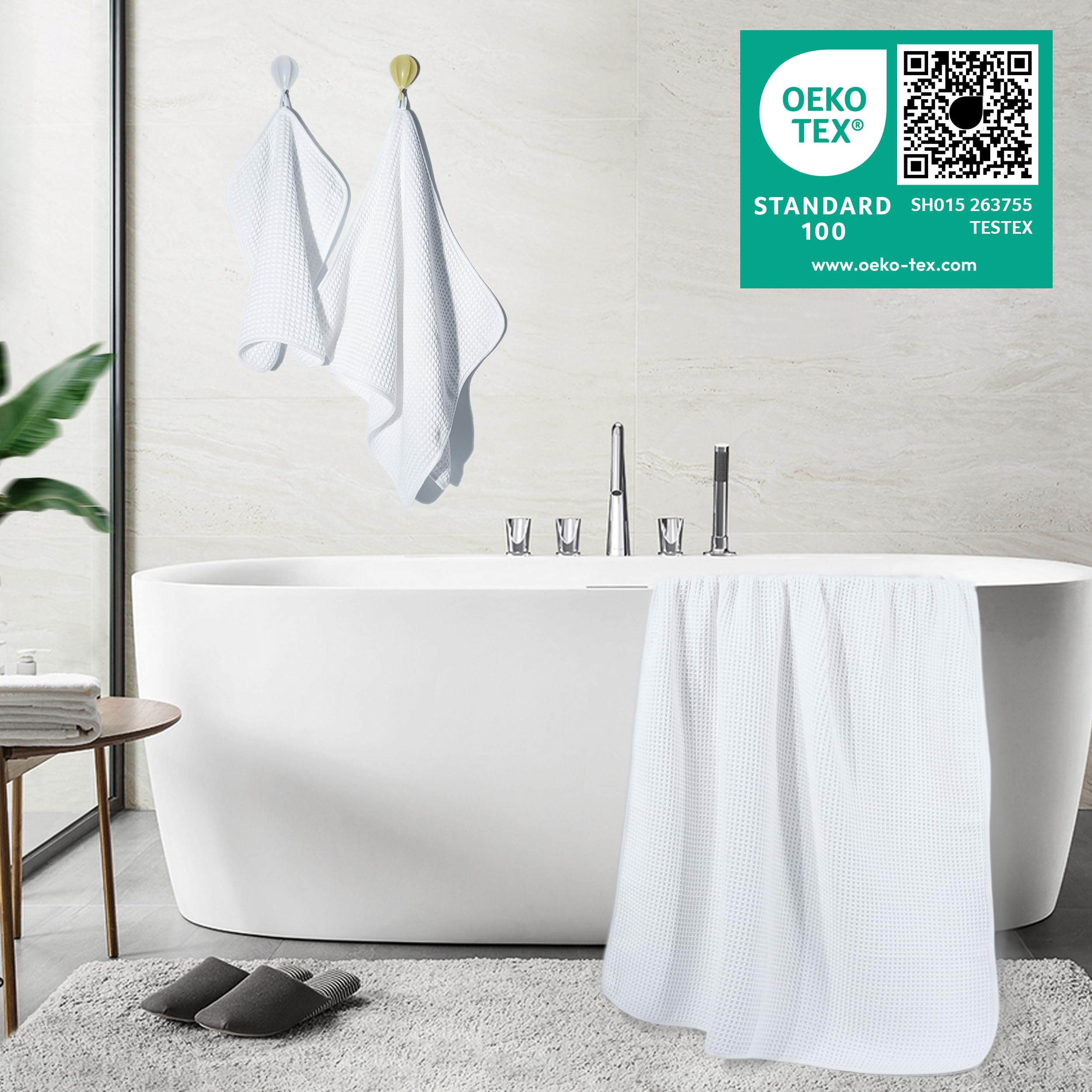 POLYTE deluxe waffle towels with satin edges emphasize refined finish and durability