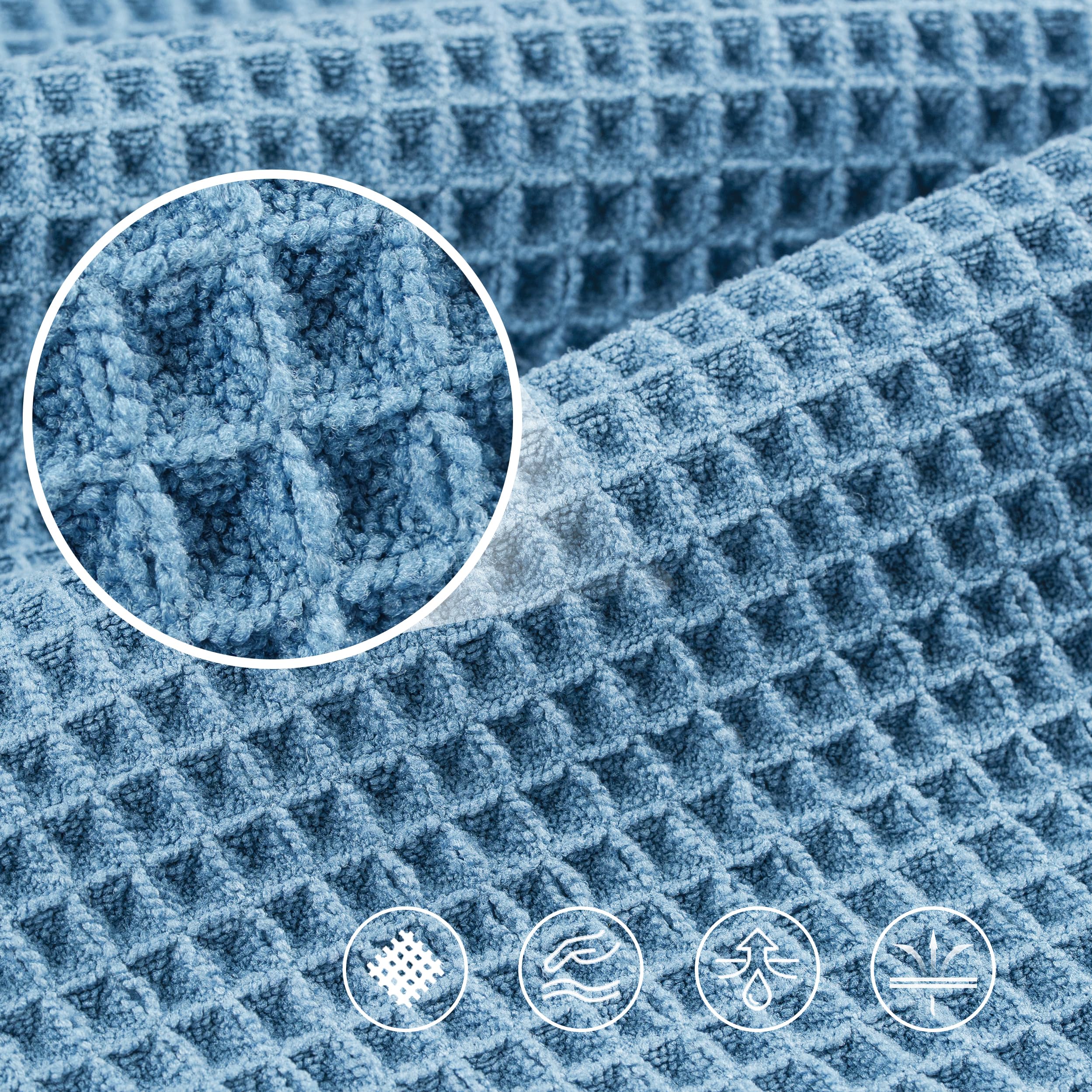 POLYTE deluxe-weight 429gsm waffle towel provides generous surface area for thorough drying.