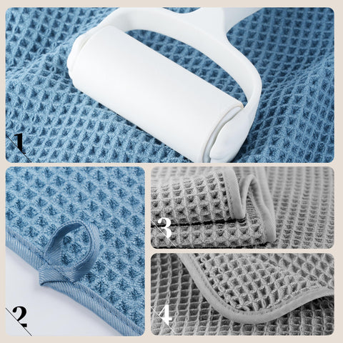 POLYTE lint-free waffle towel resists debris for clean, efficient drying.