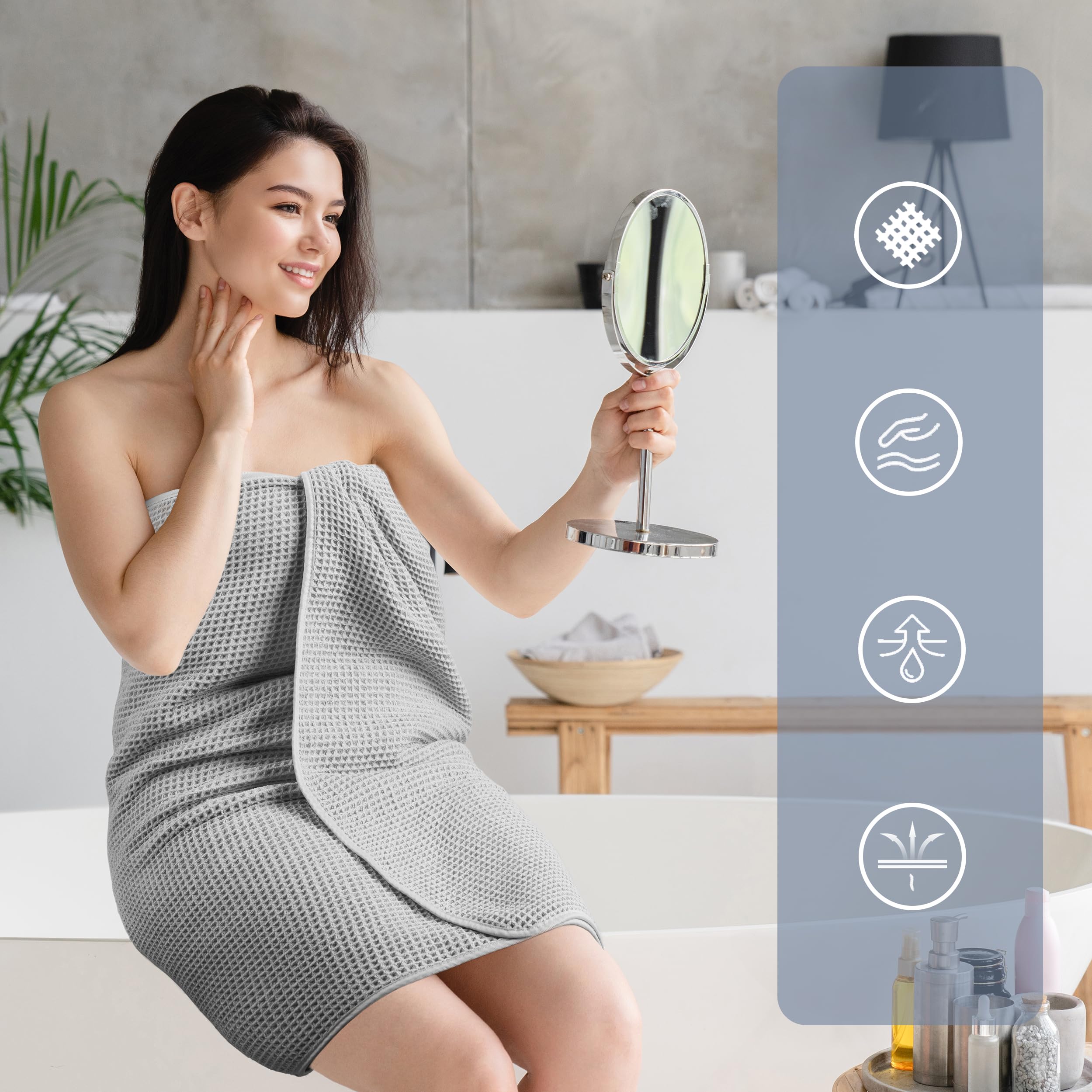 POLYTE lint-free waffle weave towel on rack for easy care