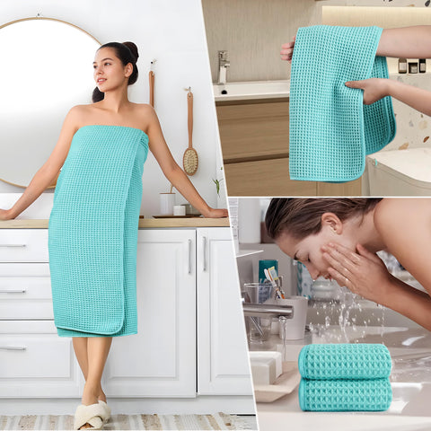 POLYTE quick-dry microfiber bath towel demonstrates fast moisture absorption.