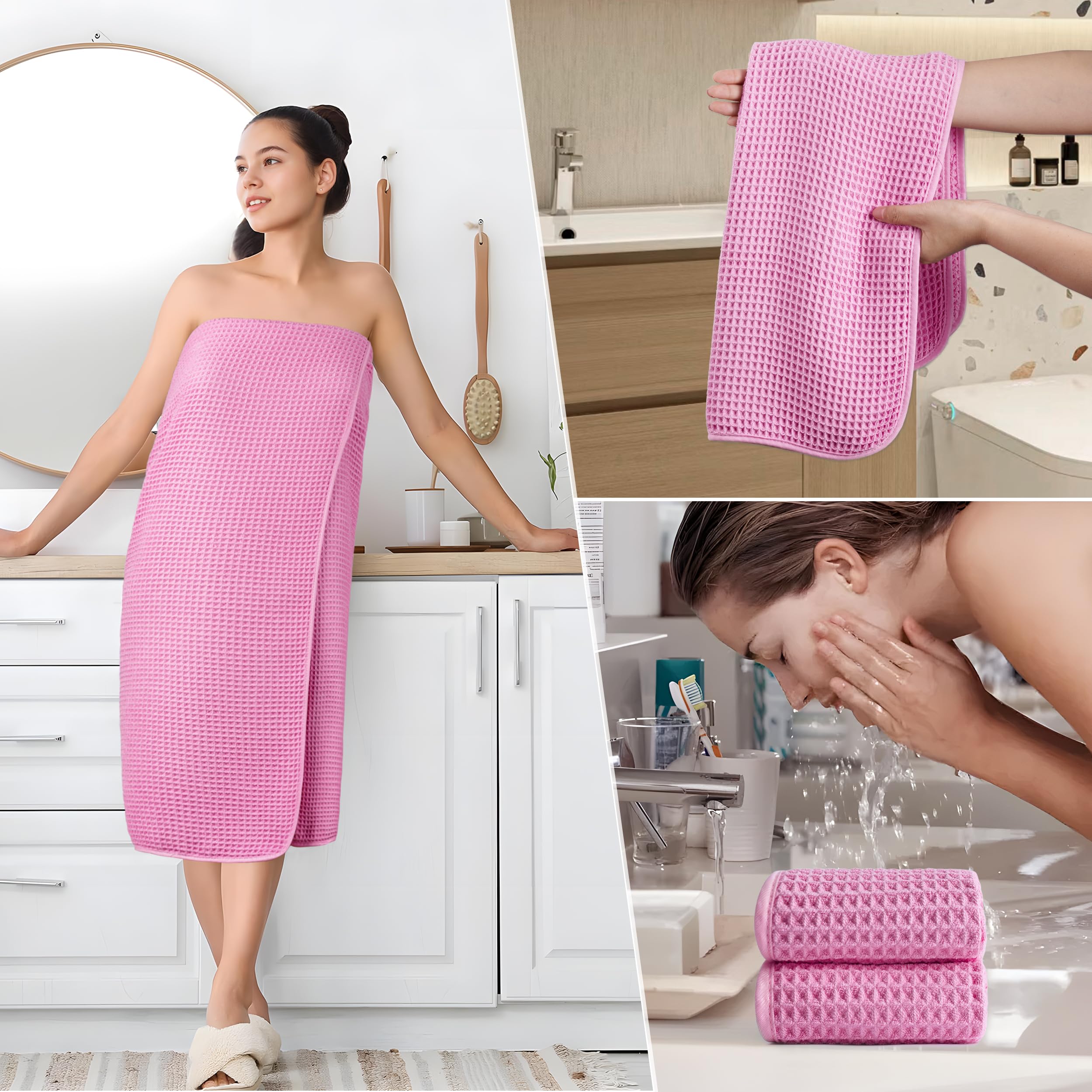 POLYTE quick-dry microfiber towels highlighted for fast absorption.
