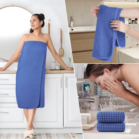POLYTE towels hang easily with loops for quick air drying and odor control.