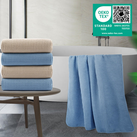 POLYTE satin trim with rounded corners on the bath towel for a premium finish.
