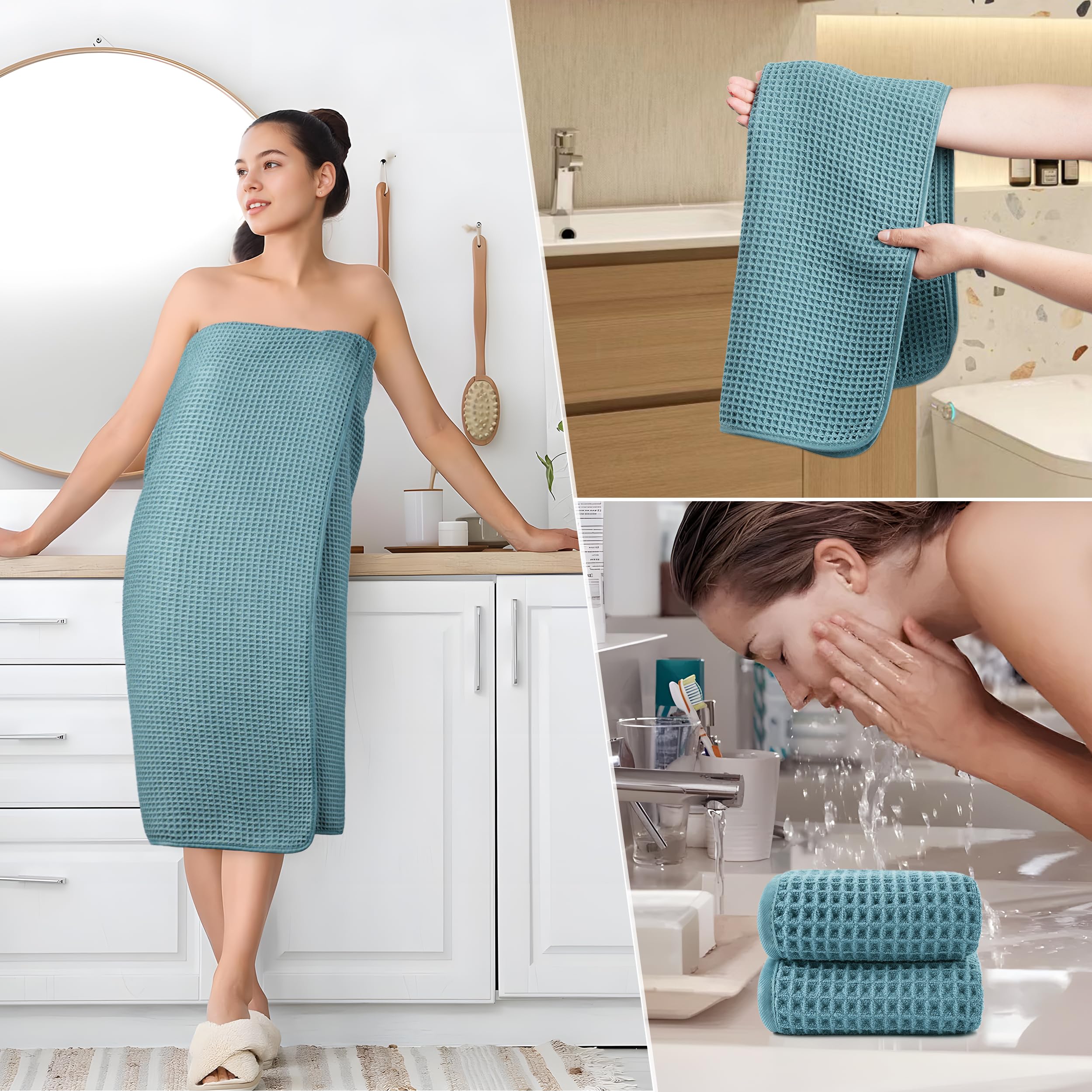 POLYTE six-piece set neatly stacked for bathroom or travel use