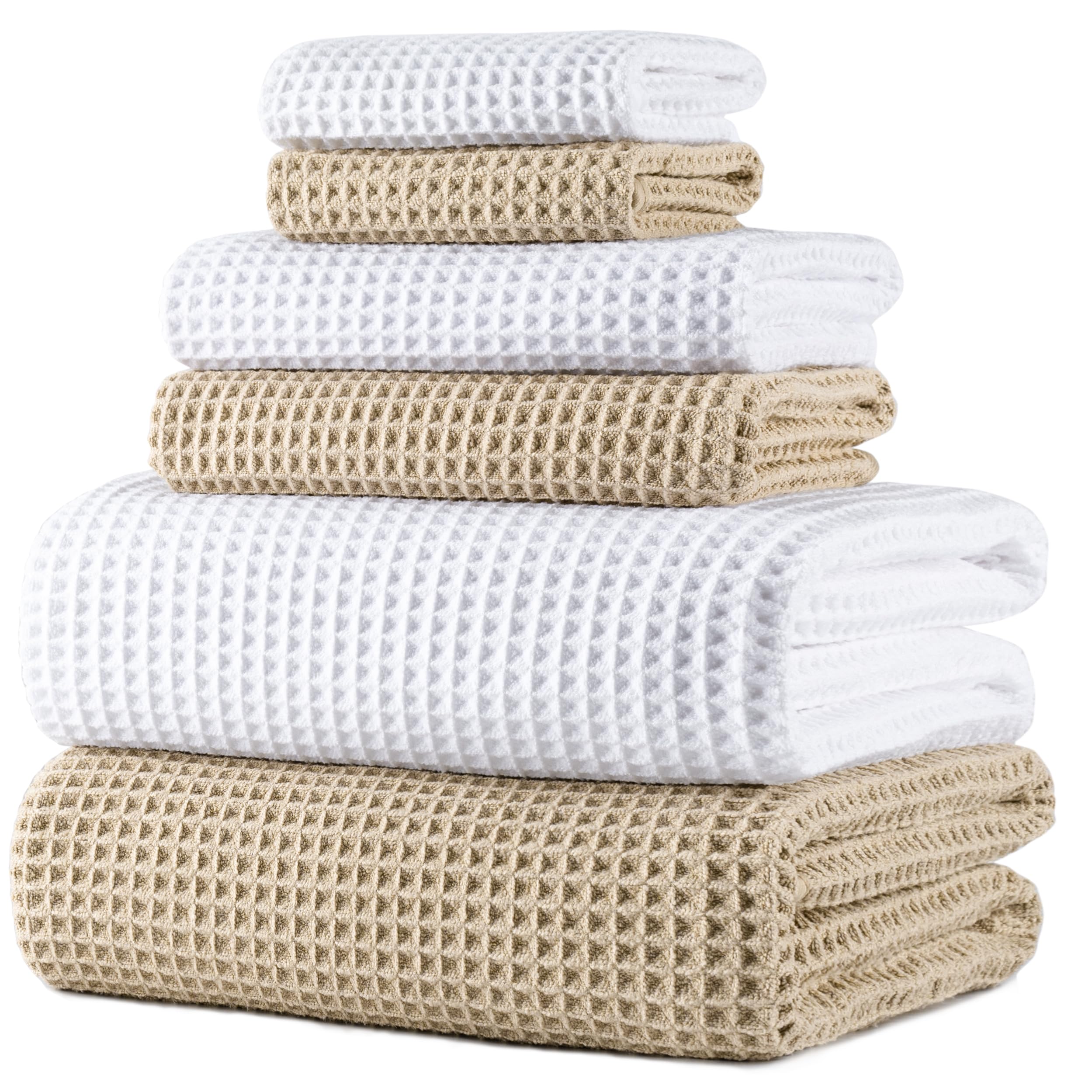 POLYTE waffle bath towel 30x60 in plush waffle weave for quick-drying comfort.