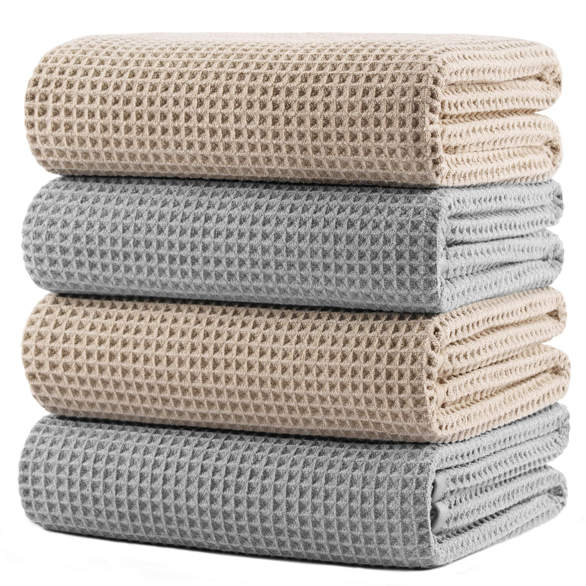 POLYTE waffle-weave bath towel close-up showing plush microfiber for fast drying.