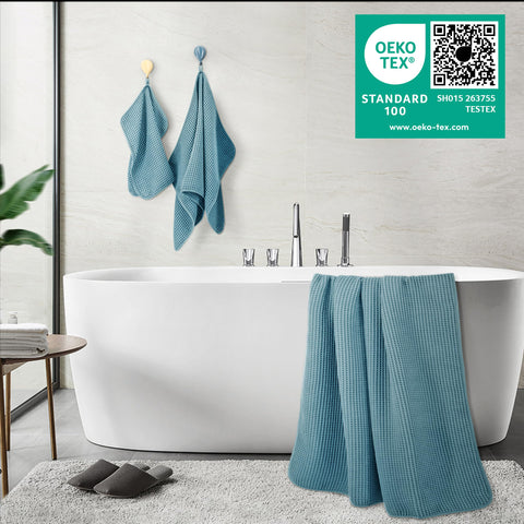 POLYTE waffle-weave washcloth 13x13 with exfoliating texture for gentle cleansing