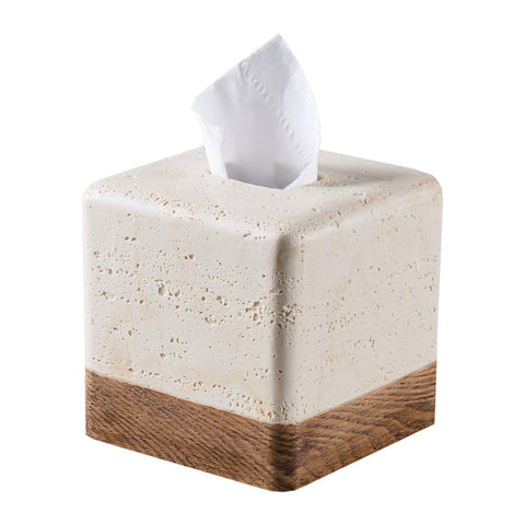Polytree travertine square tissue cover adds durable decor to your bathroom vanity.