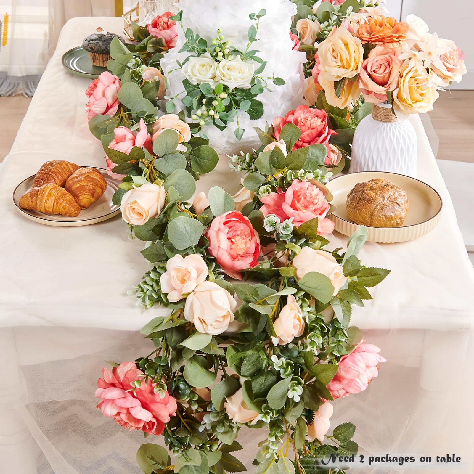 PONKING off-white rose garland close-up showing full petals