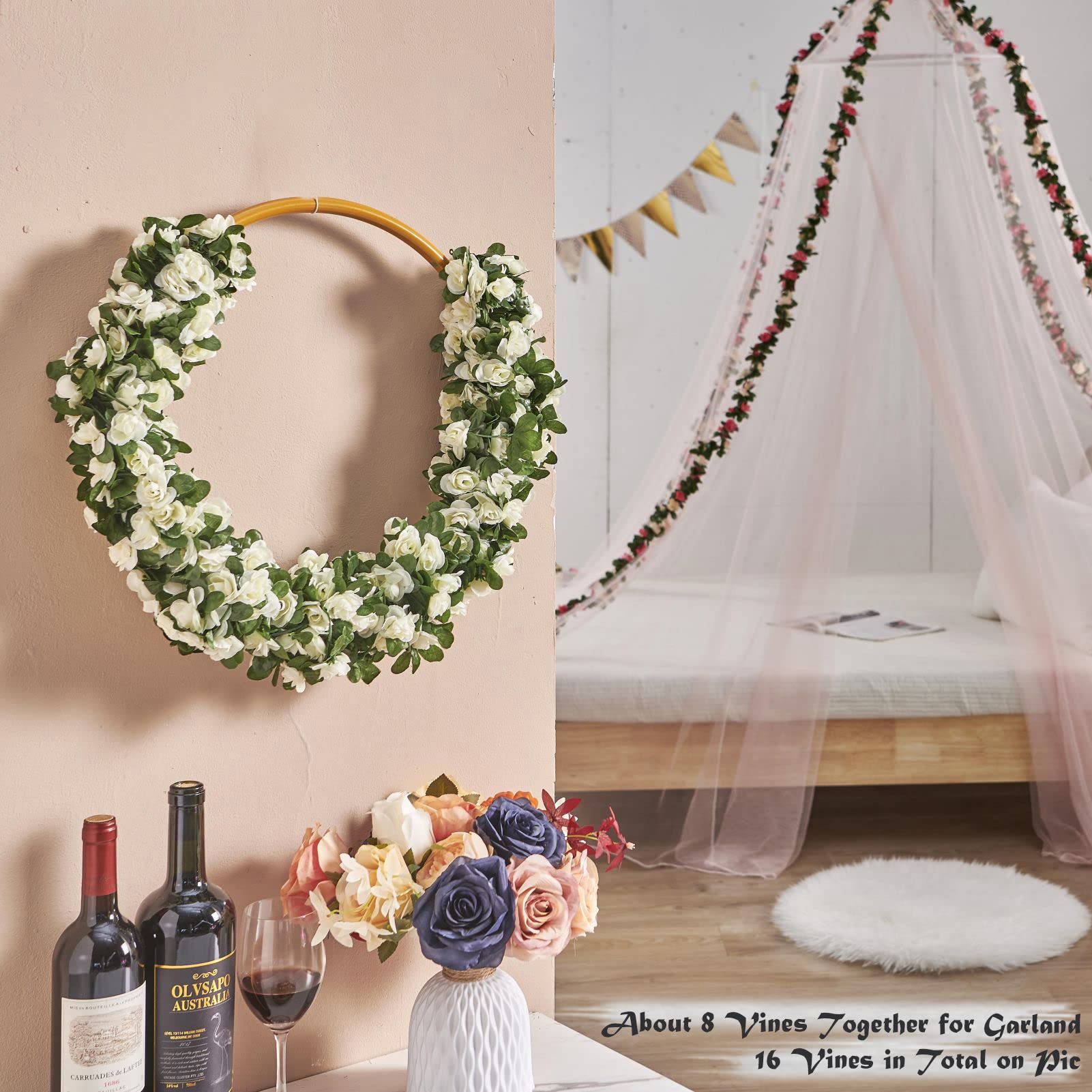 PONKING wedding arch decor with rose vines creates romantic ambiance.