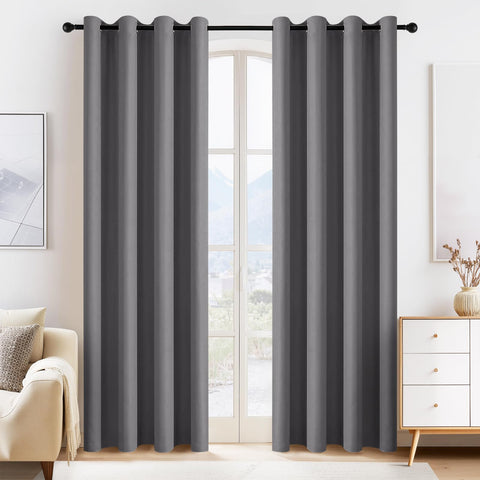 PONY DANCE blackout curtains grey panel closeup, showcasing light-blocking fabric for privacy.