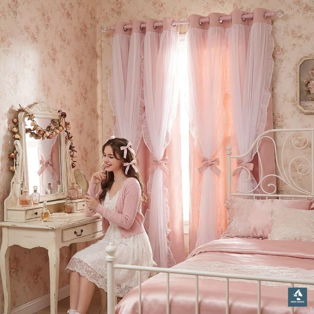PONY DANCE double-layer curtains featuring bow ties for a playful, stylish kid's room