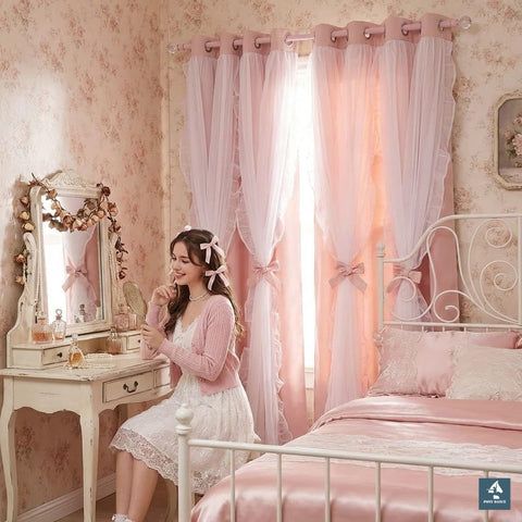 PONY DANCE double-layer curtains featuring bow ties for a playful, stylish kid's room