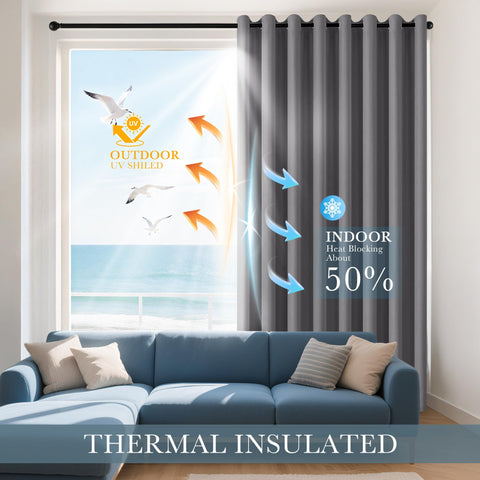 PONY DANCE grommet-top curtains grey detail highlights easy installation and smooth operation.