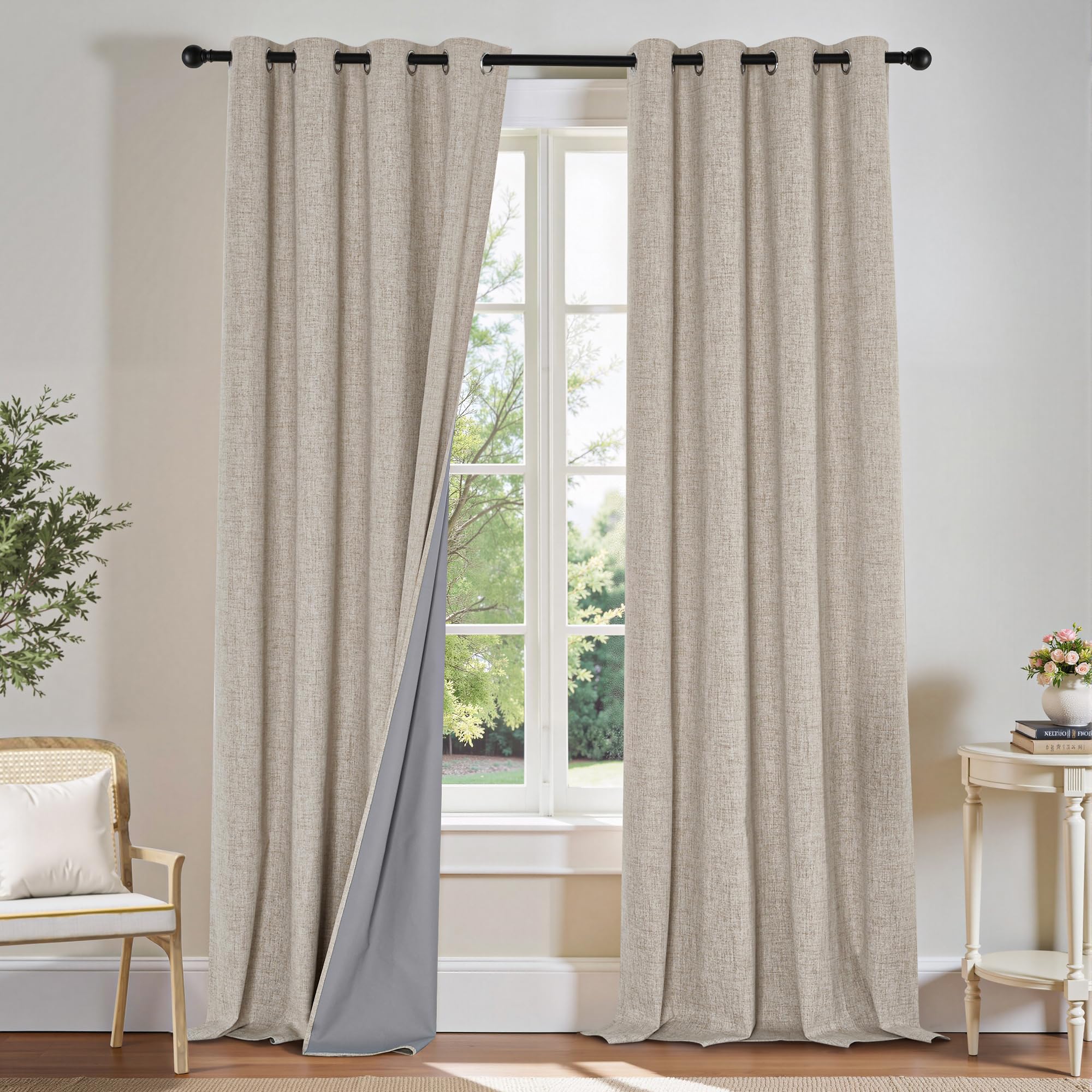 PONY DANCE linen blackout curtains on a bedroom window for enhanced privacy and darkness