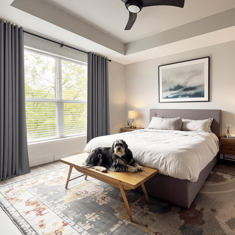 PONY DANCE soundproof curtains grey reduce external noise through living spaces.
