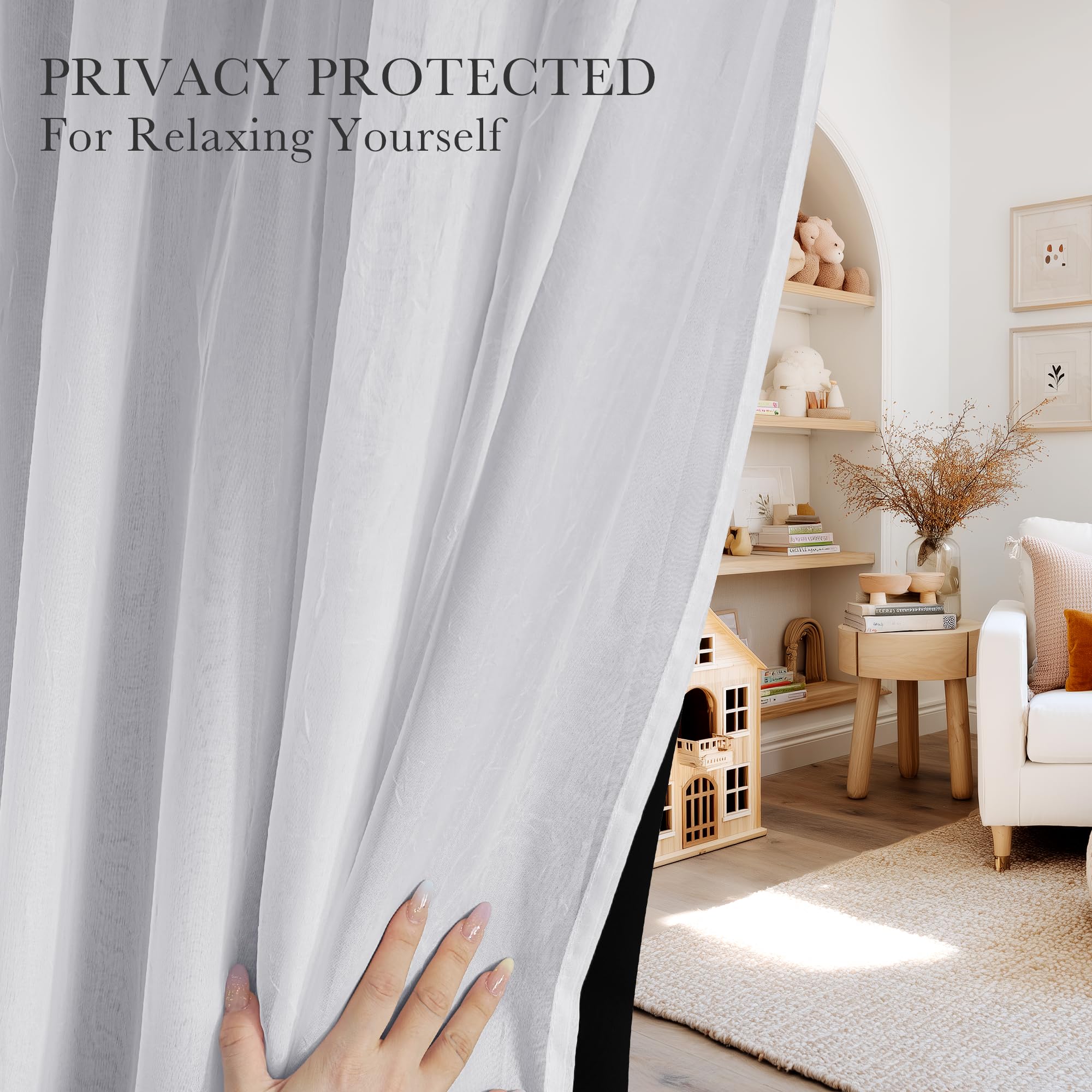 PONY DANCE crushed voile tiebacks add textured, romantic detail to windows.