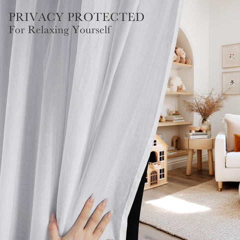 PONY DANCE crushed voile tiebacks add textured, romantic detail to windows.