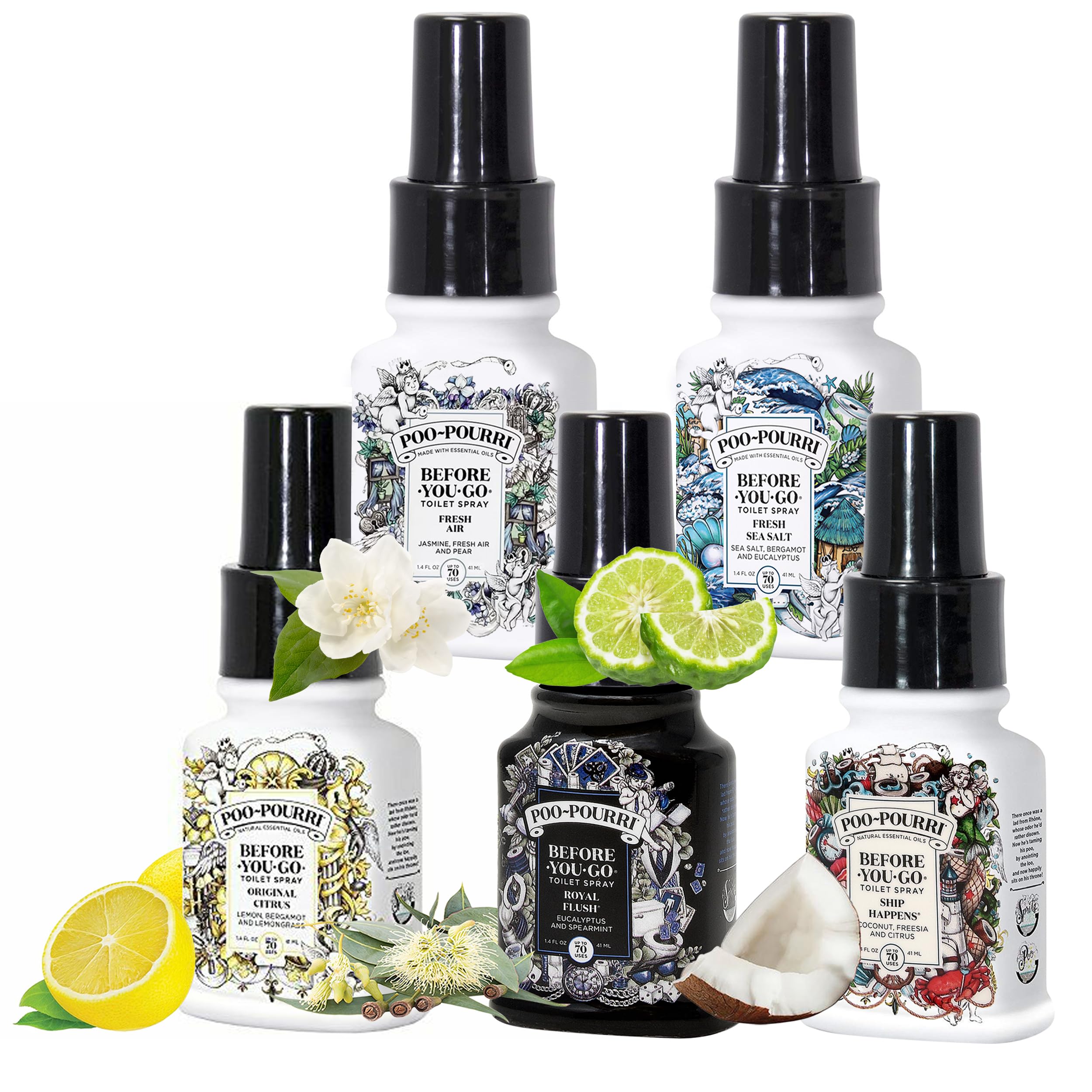 Poo-Pourri Fresh Sea Salt bottle with bergamot and eucalyptus for preemptive odor defense.