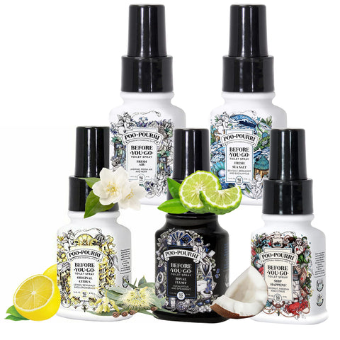 Poo-Pourri Fresh Sea Salt bottle with bergamot and eucalyptus for preemptive odor defense.