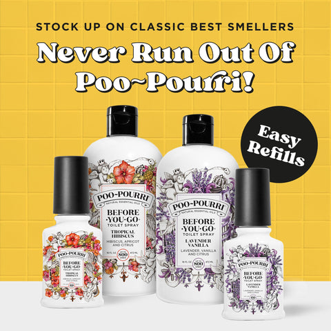 Poo-Pourri Original Citrus label detail with lemon bergamot and lemongrass notes.