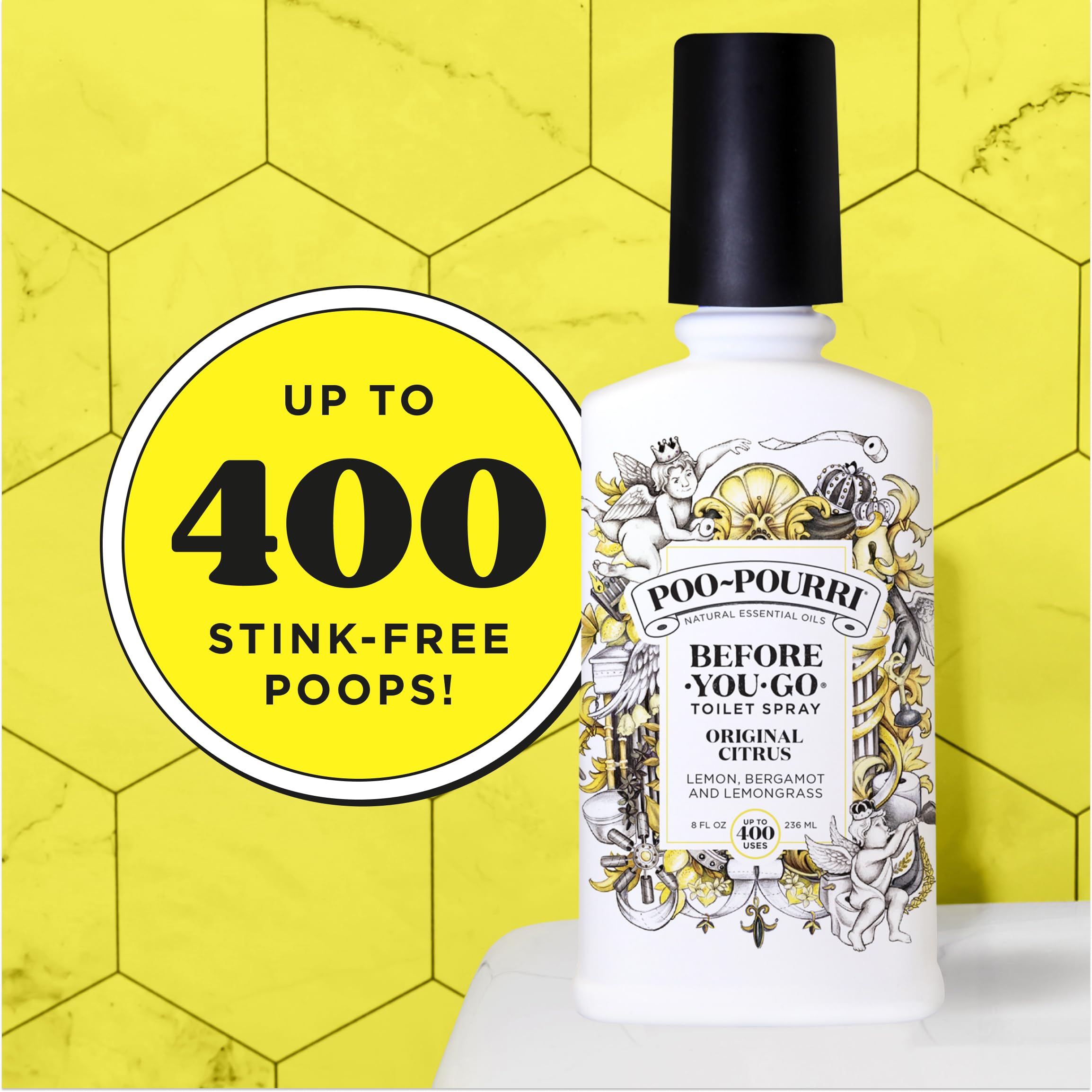 Poo-Pourri plant-based ingredients graphic reinforces natural, chemical-free bathroom freshness.