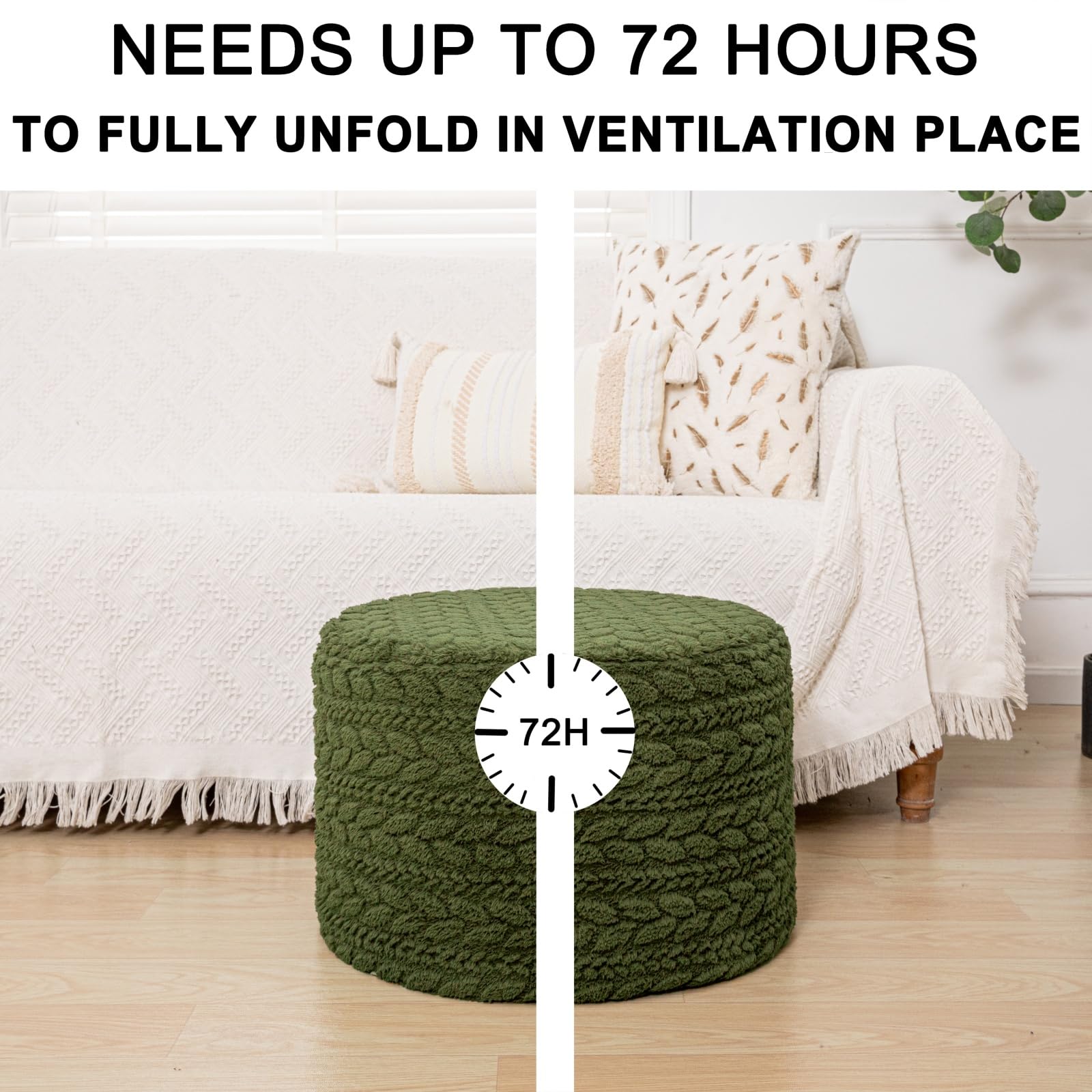 Poofieotto round pouf ottoman green 20x20 in bedroom setup for coziness