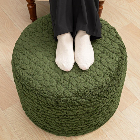 Poofieotto pouf green fabric close-up shows plush comfort and durability