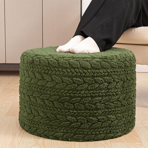 Poofieotto round pouf ottoman green 20x20 front view for versatile seating