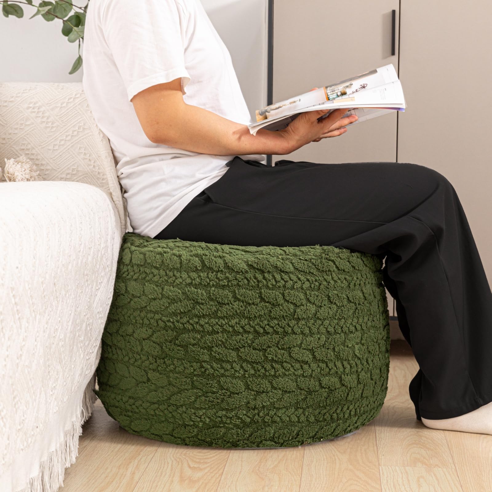 Poofieotto round pouf green ideal for nursery or reading nook comfort