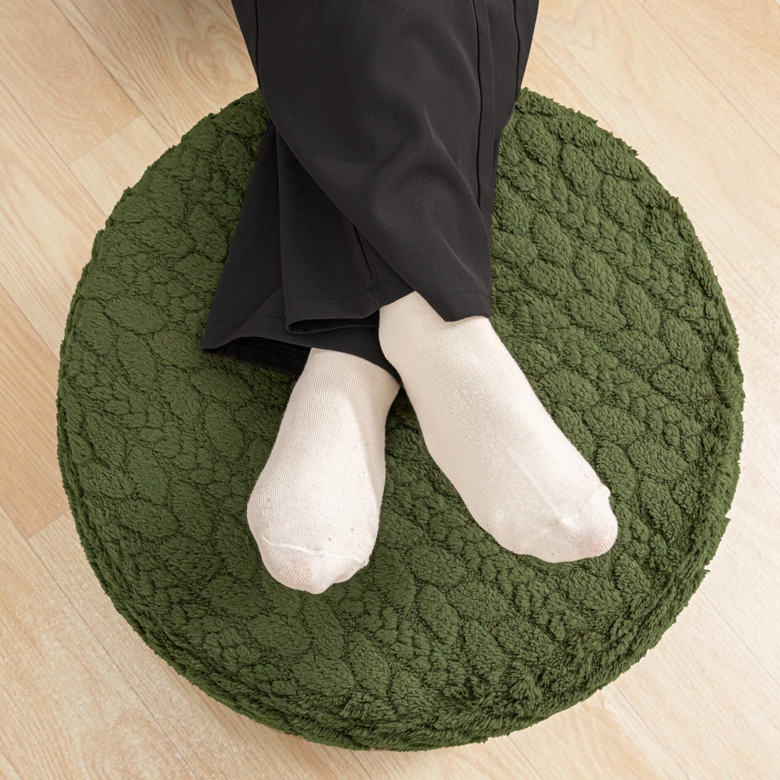 Poofieotto round pouf ottoman green 20x20 side view stable footrest