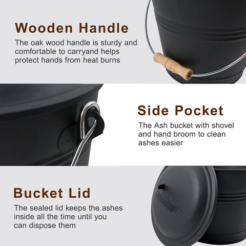 Poofzy ash bucket metal inner surface for quick wipe-clean maintenance