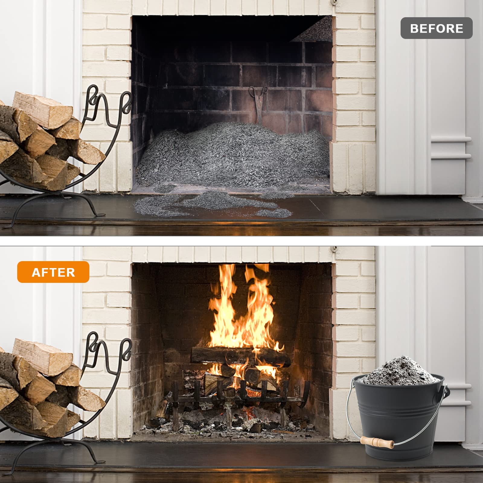 Poofzy ash bucket size 1.3 gallon fits small hearths and tight spaces