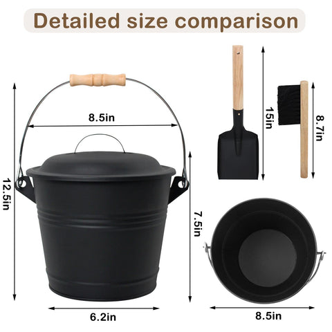 Poofzy ash bucket shown with shovel for easy ash removal
