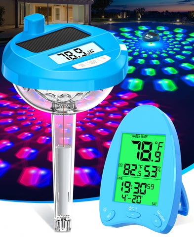 PoolLeader solar wireless thermometer floats with real-time water temperature readings.