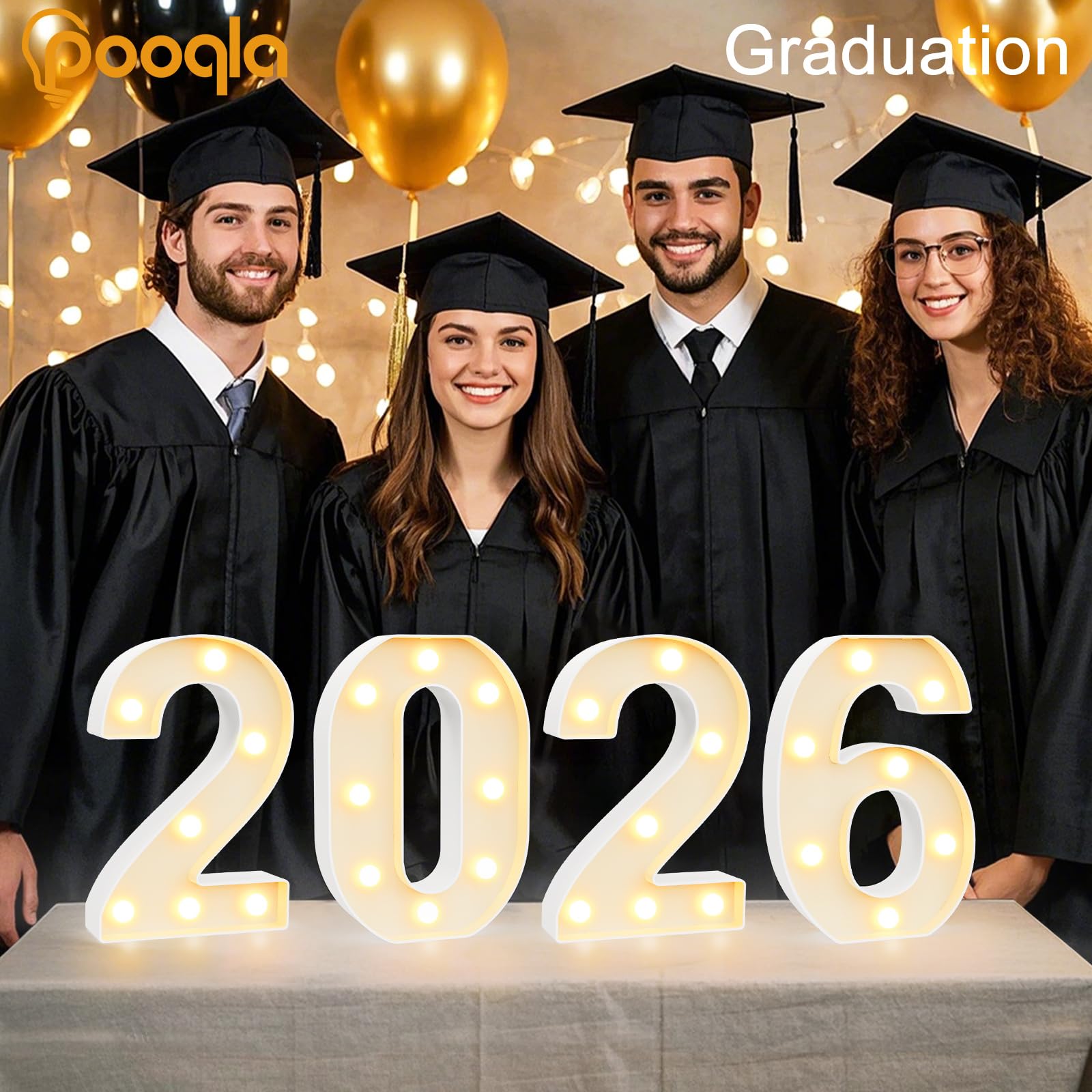 Pooqla 2026 marquee numbers mounted on wall add celebratory flair.