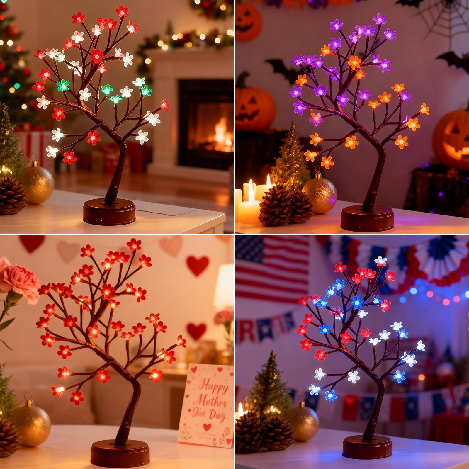 Pooqla brown-branch cherry blossom tree adds elegant ambient light to any space.