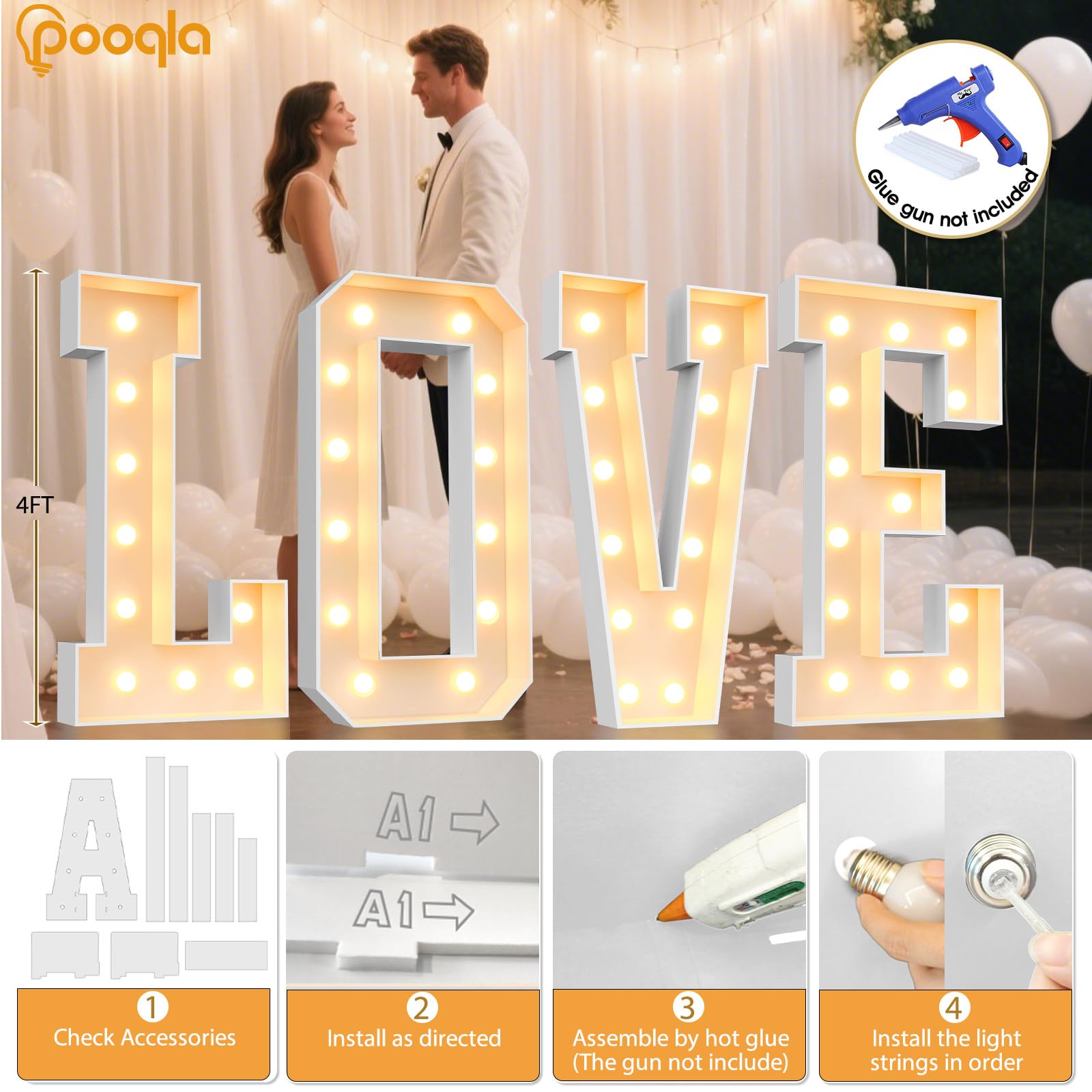 Pooqla giant mosaic letter light for party ambiance