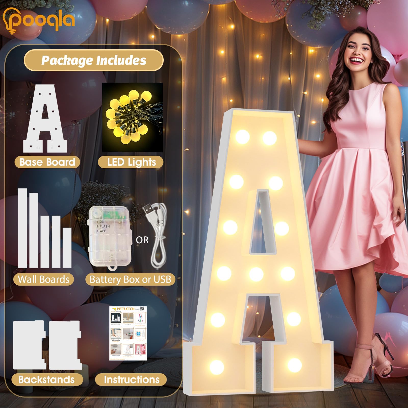 Pooqla LED letters with two lighting modes for mood lighting