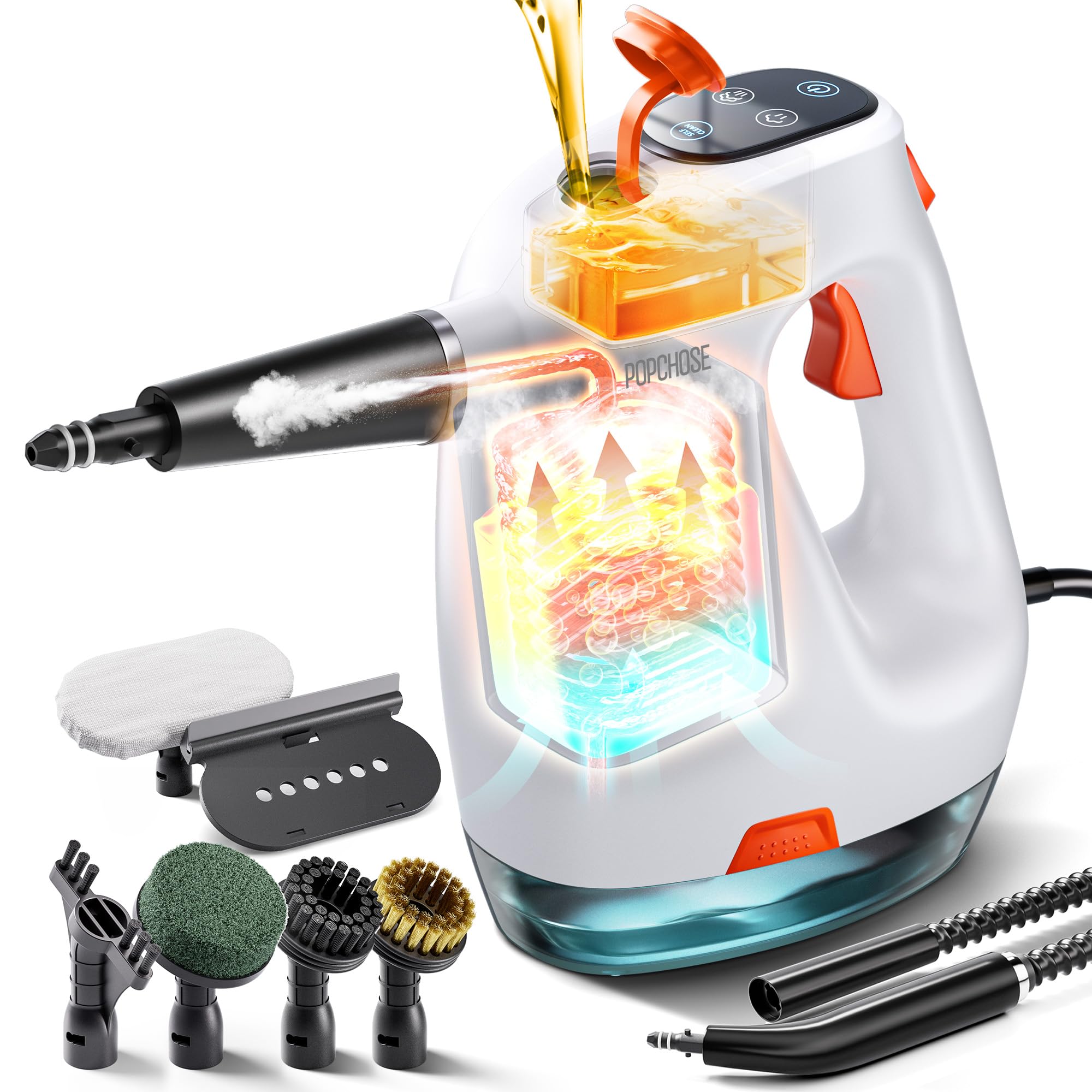 POPCHOSE steam cleaner with detergent dispenser for boosted cleaning power