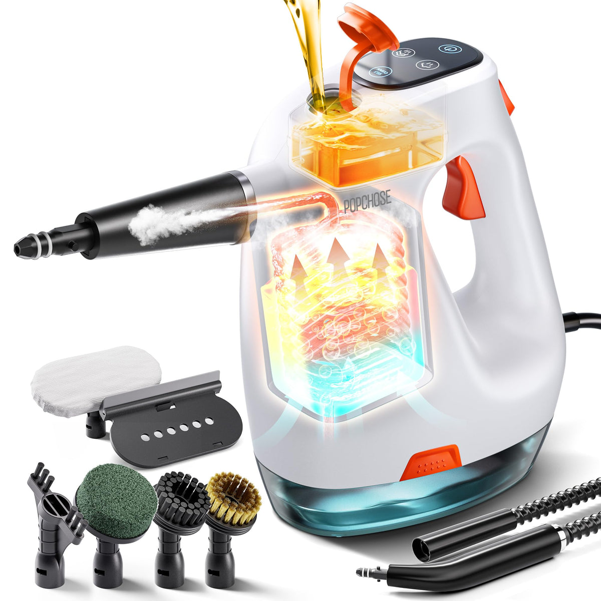 POPCHOSE steam cleaner with detergent dispenser for boosted cleaning power