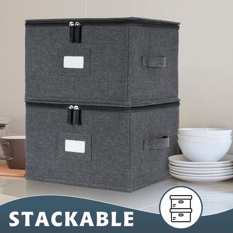 Popoly containers include 24 felt dividers to cushion plates during storage.