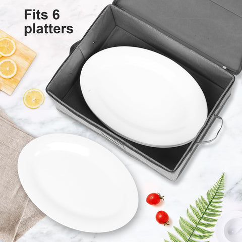 Popoly platter storage case top view shows its 17 by 13 by 6 inches size.