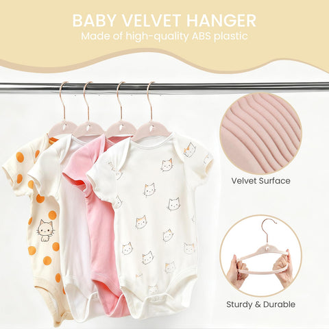 POPUBB Kids velvet hanger with 360° rose gold swivel hook for easy access.