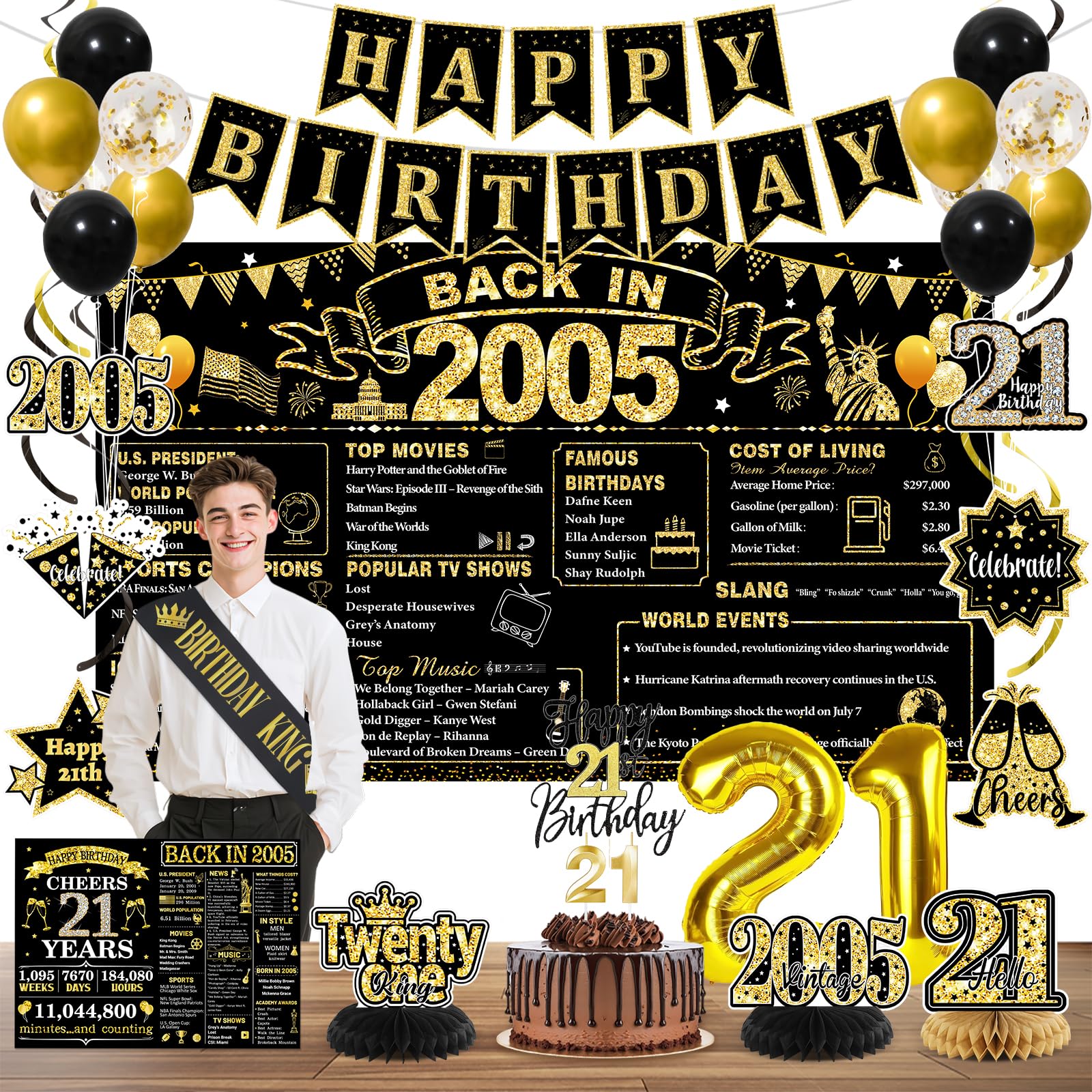 PopularLdo 21st birthday backdrop with retro 'Back in 2005' design for memorable photos.
